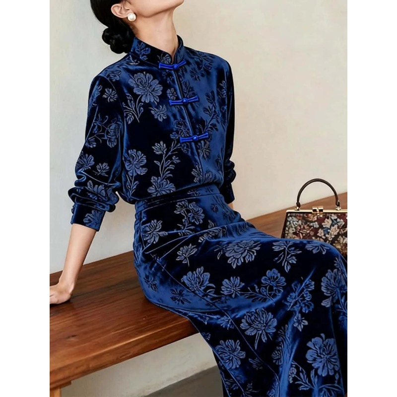 Women New Chinese Style Velvet - Midi Skirt Floral recension och pris