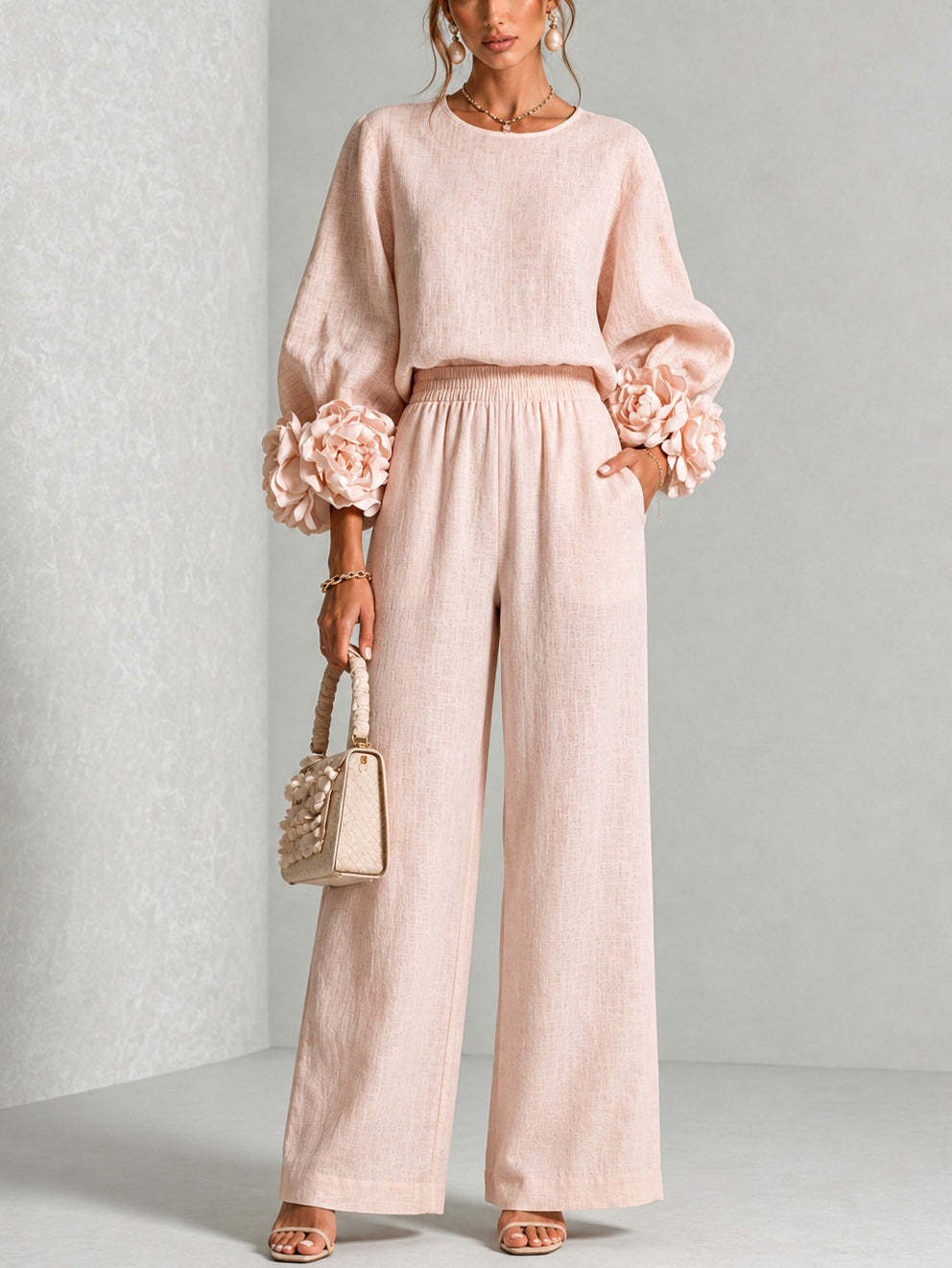 Women 2 Piece Linen Outfit O N - Linen Pant Wide recension och pris