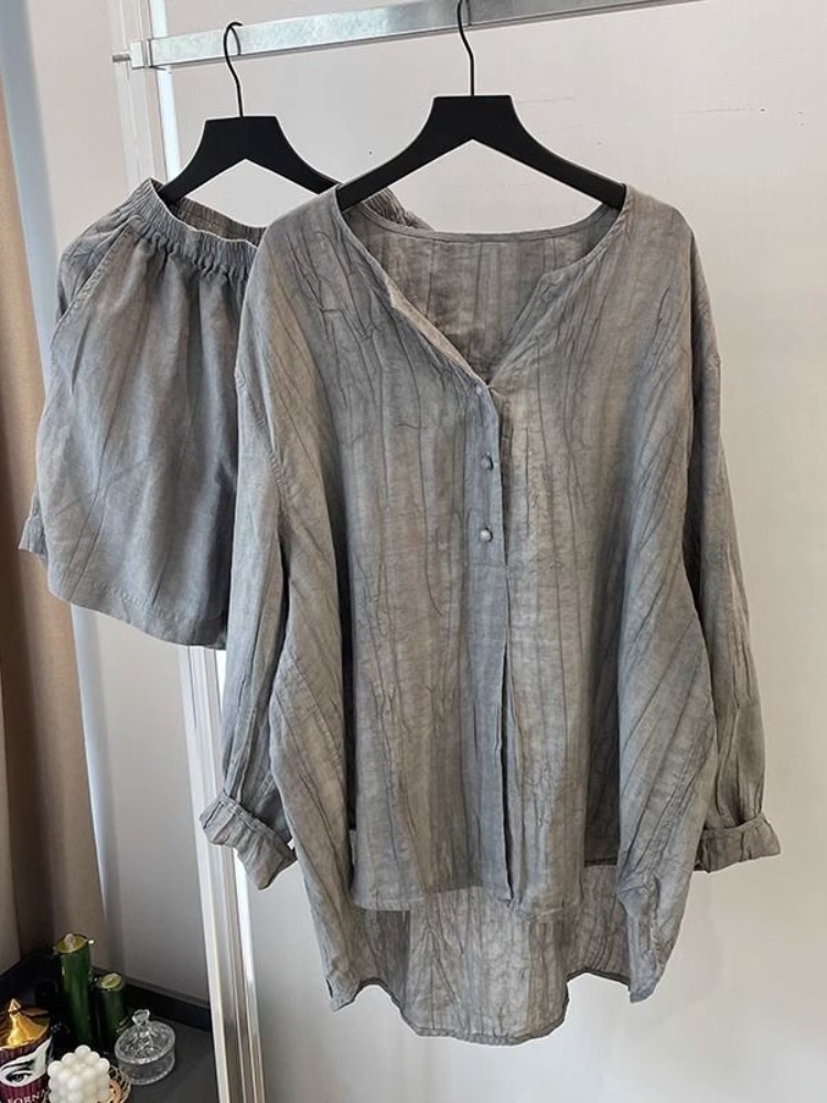 Elegant Folded Grey Cotton Lin - Linen Pant Wide recension och pris